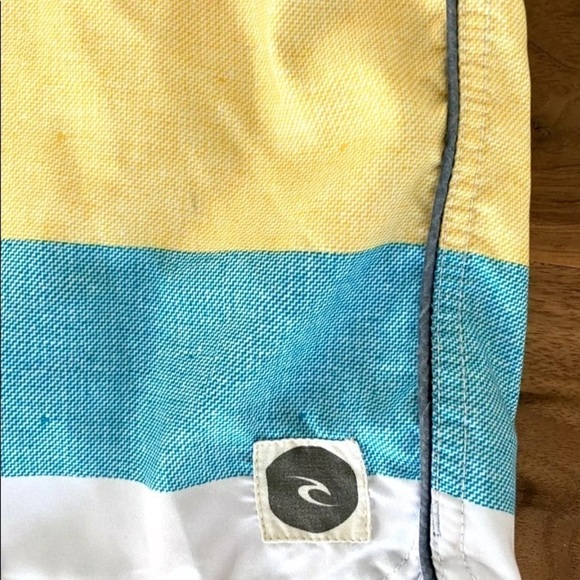 Men Ripcurl Sz 32 Board Shorts Swim Trunks Side Pocket Logo Blue Stripe 20" EUC - Picture 4 of 7